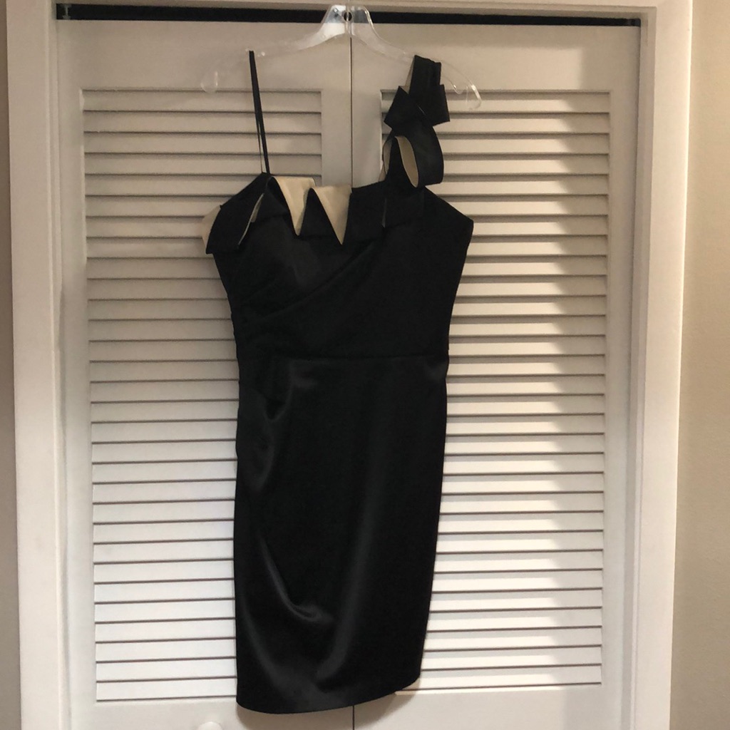 Black Satin One Shoulder Cocktail Dress